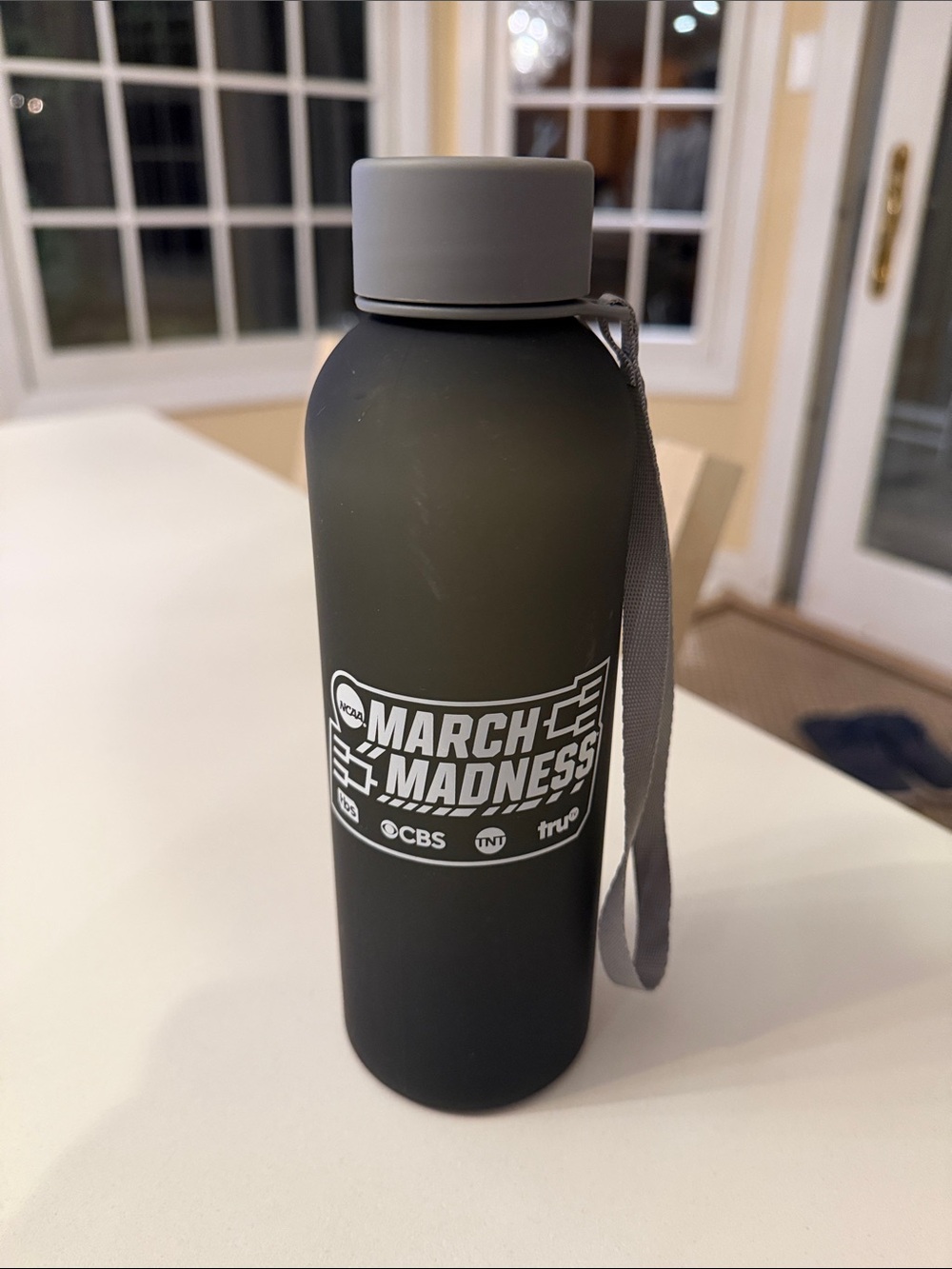 NCAA March Madness Matte Gray Sports Water Bottle with Strap